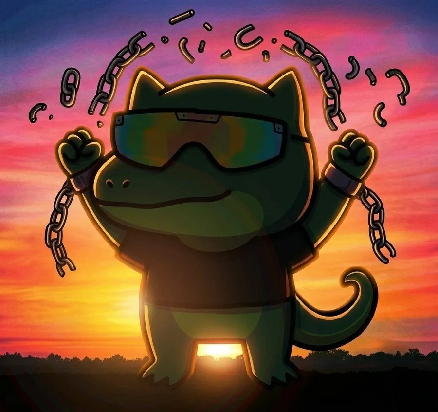 ANOXX at sunrise with chains breaking off his wrists