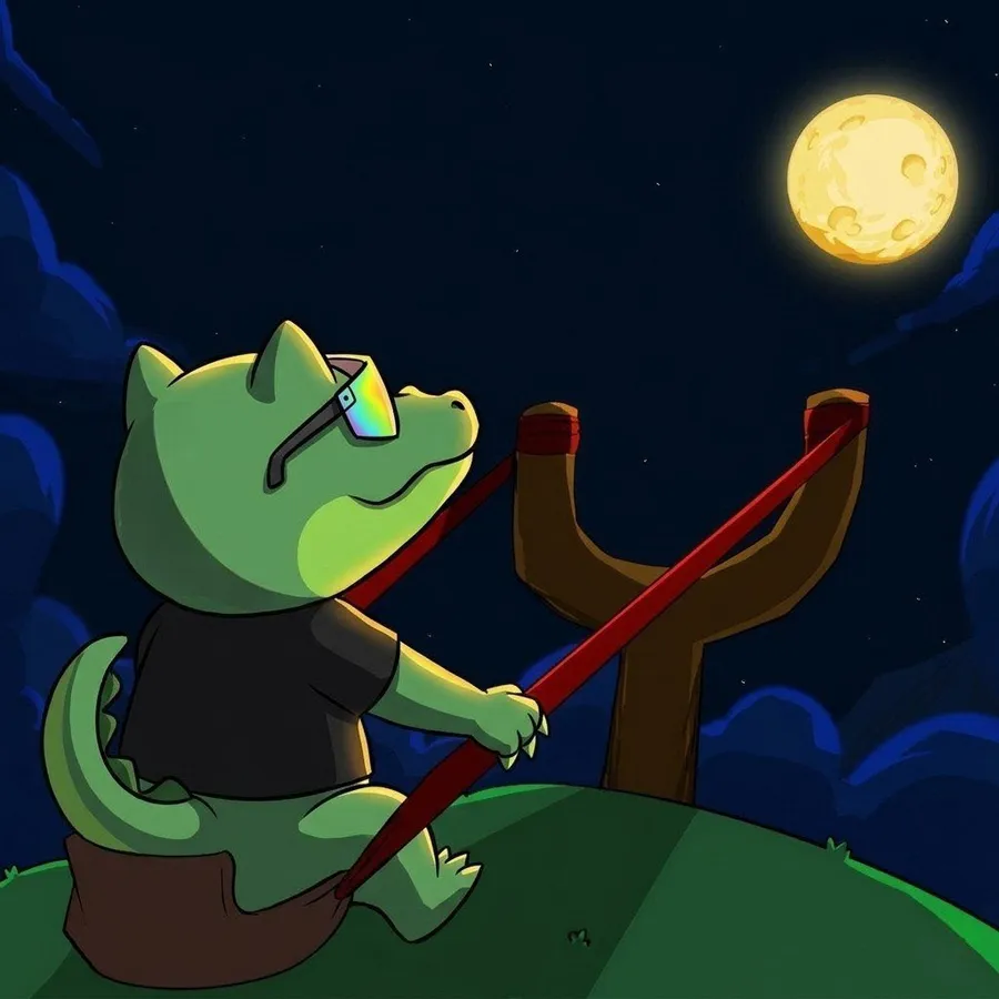 ANOXX drawing a giant slingshot under a full moon